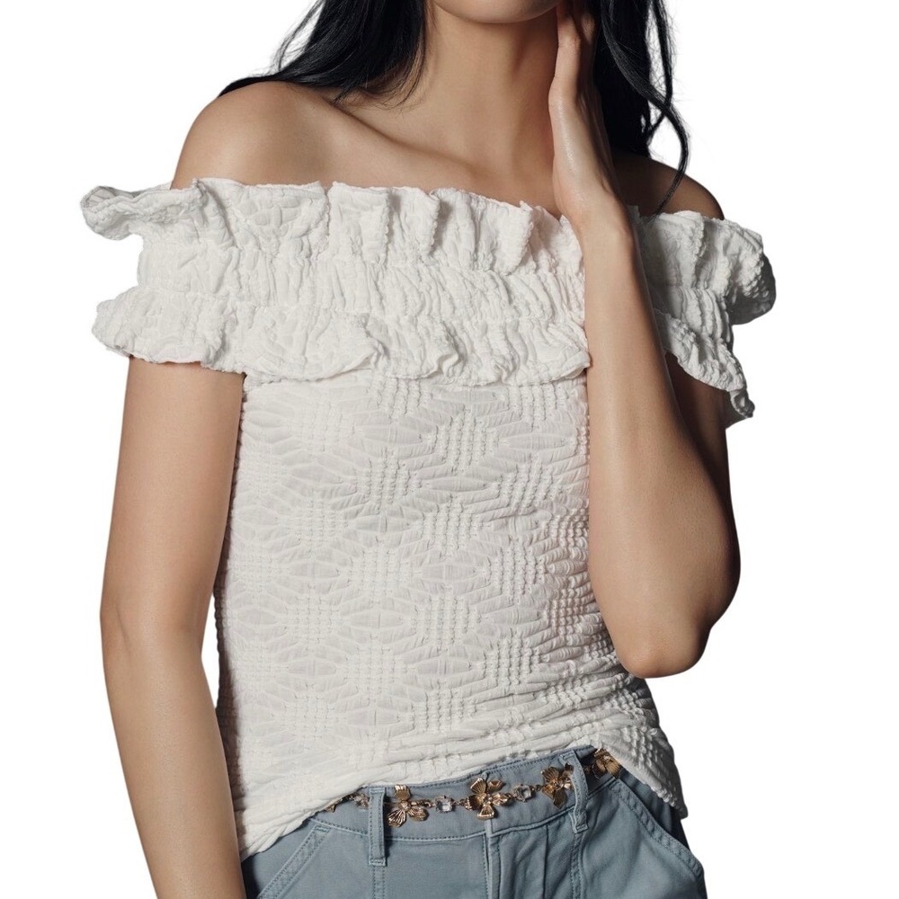Maeve Off the Shoulder Top Women Size S Vanilla White NWT Ruffle Smocked Blouse